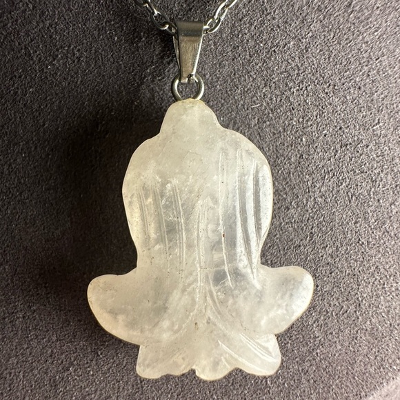 Clear Quartz Daffodil Pendant Necklace on Silver Copper Box Chain - Picture 10 of 14